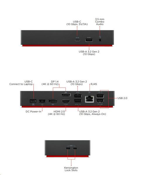 Lenovo ThinkPad USB-C Dock - PD100W (2x DP, 1x HDMI, RJ45, 1