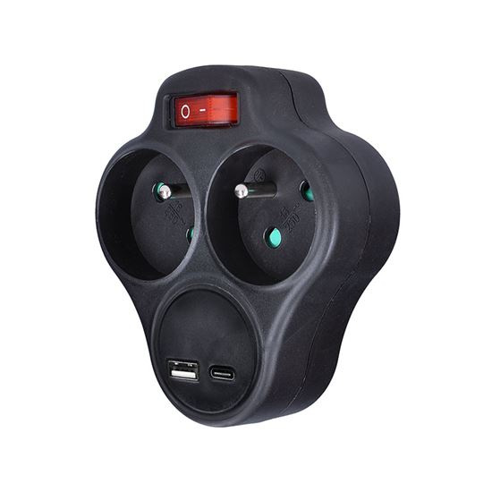 Solight rozbočovač s USB A+C rychlonabíjačkou 20W PD, 2 x 10