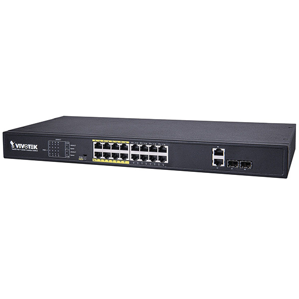 16xRJ45 10/100 vč. PoE (802.3af/at,PoE budget 250W), 2xcombo
