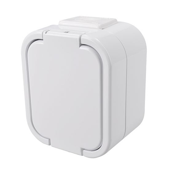 Solight zásuvka do vlhka s viečkom, biela