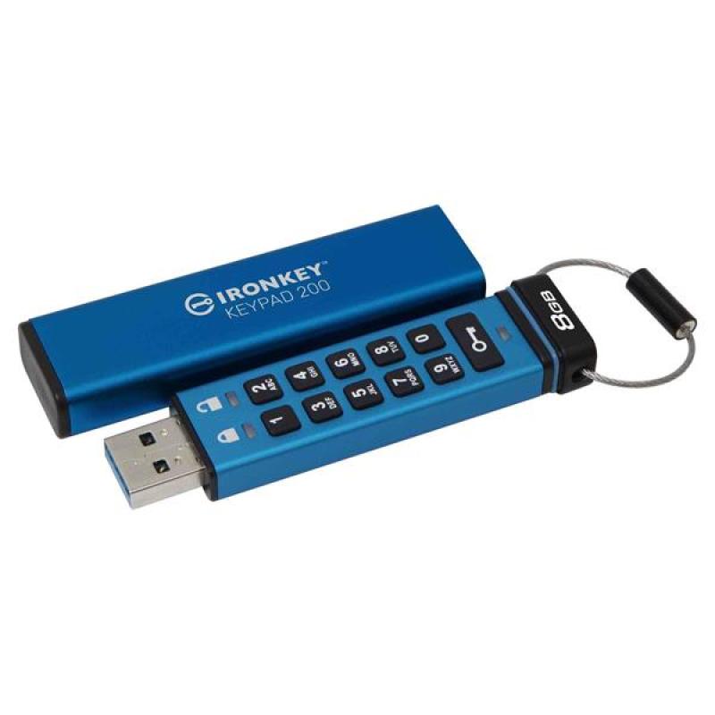 8 GB . USB 3.2 kľúč . Kingston IronKey Keypad 200 Enkrypted,