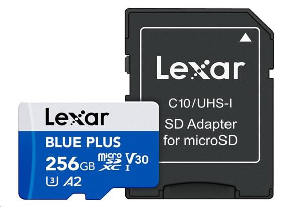 256GB Lexar® Blue Plus microSDHC UHS-I with SD adapter, up t