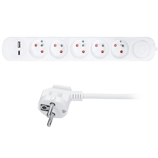 Solight 5z predlžovací prívod s USB A+C nabíjačkou 2.4A, 3m,