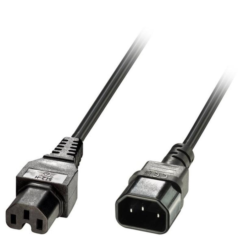 Kábel sieťový 230V predlžovací, C14 - C15, 2m, 1.00mm2, 10A,