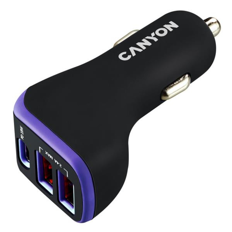 Canyon C-08, univerzálna autonabíjačka, 2x USB-A, 1xUSB-C 18