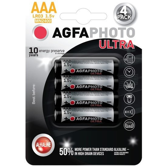 AgfaPhoto Ultra alkalická batéria 1.5V, LR03/AAA, blister 4k