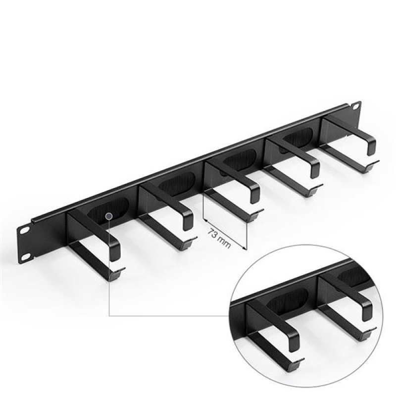 Keline držiak patch káblov 19" s hĺbkou oka 73 mm, kovový, s