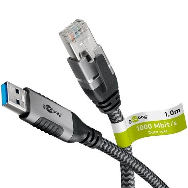 Kábel USB A 3.0 na RJ45 (Gigabit Ethernet), 1,5m, čierny/siv