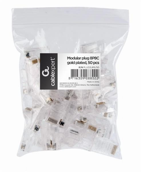 Gembird Modular plug 6u" gold plated, 50 pcs per bag