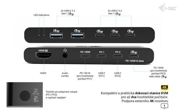 i-tec KVM Docking Station HDMI for 2 hosts, Power Delivery 2