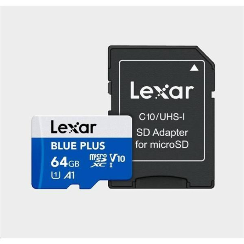 64GB Lexar® Blue Plus microSDHC UHS-I with SD adapter, up to