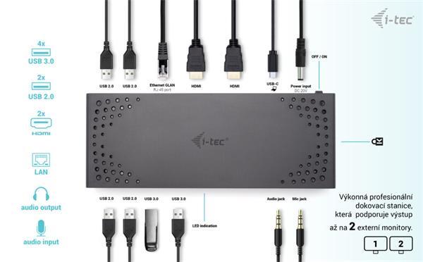 i-tec USB 3.0/USB-C/Thunderbolt, 2x HDMI Docking Station, PD