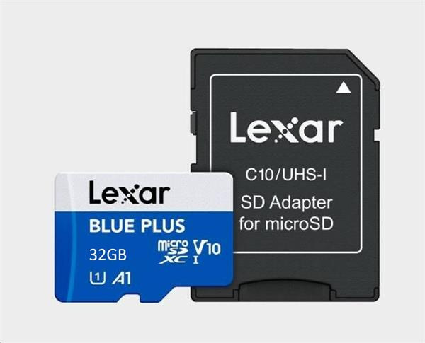 32GB Lexar® Blue Plus microSDHC UHS-I with SD adapter, up to