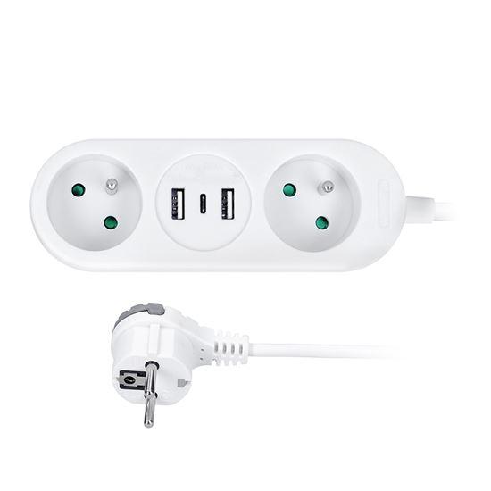 Solight 2z + USB A+C 17W, cestovný predlžovací prívod 1.5m,