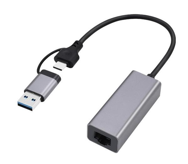 Gembird adaptér USB-C (M) + USB-A 3.2 (M) na Gigabit LAN