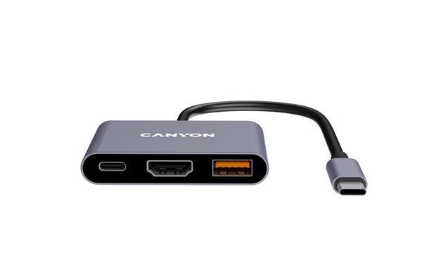 Canyon DS-4, USB-C HUB, 3 porty. 1xUSB-C, 1xUSB 3.2, 1xHDMI,