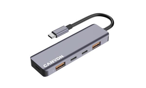 Canyon DS-18, USB-C Hub, 5 portov, 1x USB-C 5V DC nabíjanie,