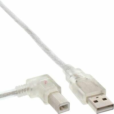 Kábel USB 2.0 A-B M/M 2m, High Speed, transparentný, zahnutý