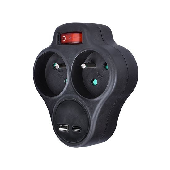 Solight Rozbočovač s USB A+C nabíjačkou, 2 x 10A, čierny, vy