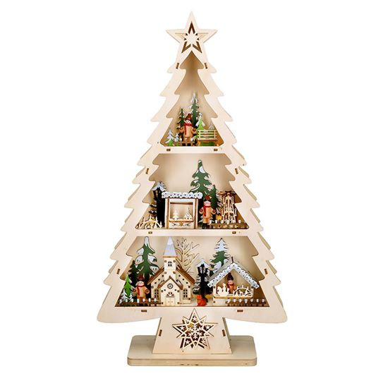 Solight LED drevený vianočný stromek s dekoráciami, 13x LED,