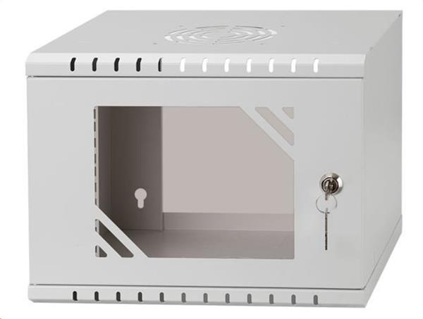 19" Rack na stenu 10" 4U 300mm, dvere sklo, sivý
