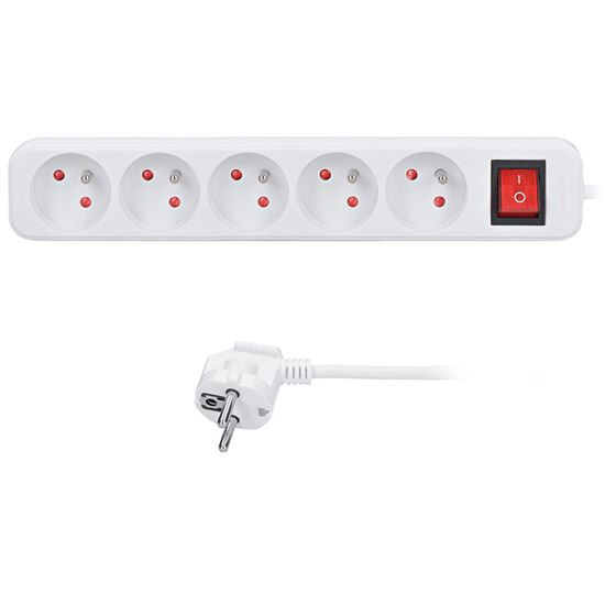 Solight predlžovací prívod 5m, 5 zásuviek, vypínač, 16A/3680