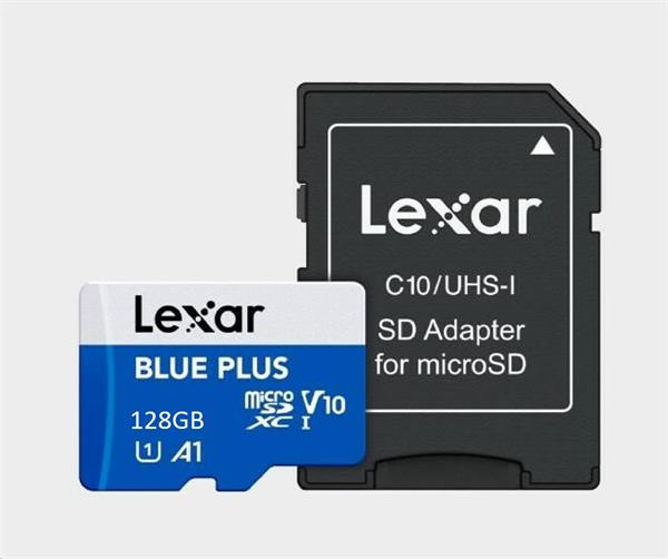 128GB Lexar® Blue Plus microSDHC UHS-I with SD adapter, up t