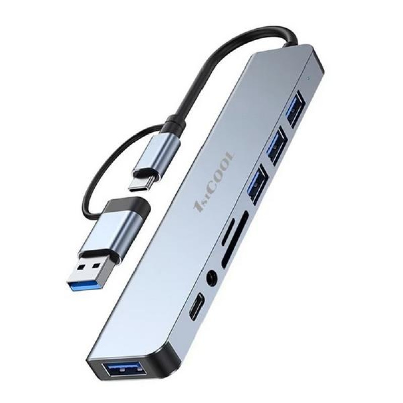 1stCOOL hliníkový USB HUB 8 in 2, USB-C/USB-A - USB3.0, USB-