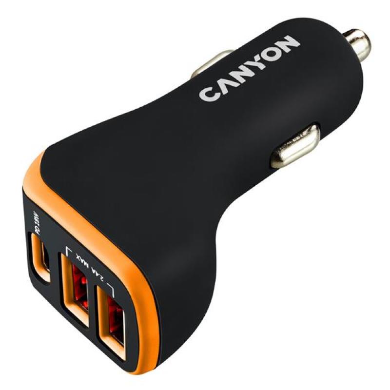 Canyon CNE-CCA08BO, univerzálna autonabíjačka, 2x USB-A, 1xU